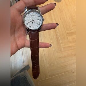SKMEI Classic White Dial Men's Watch with Brown Leather Strap
